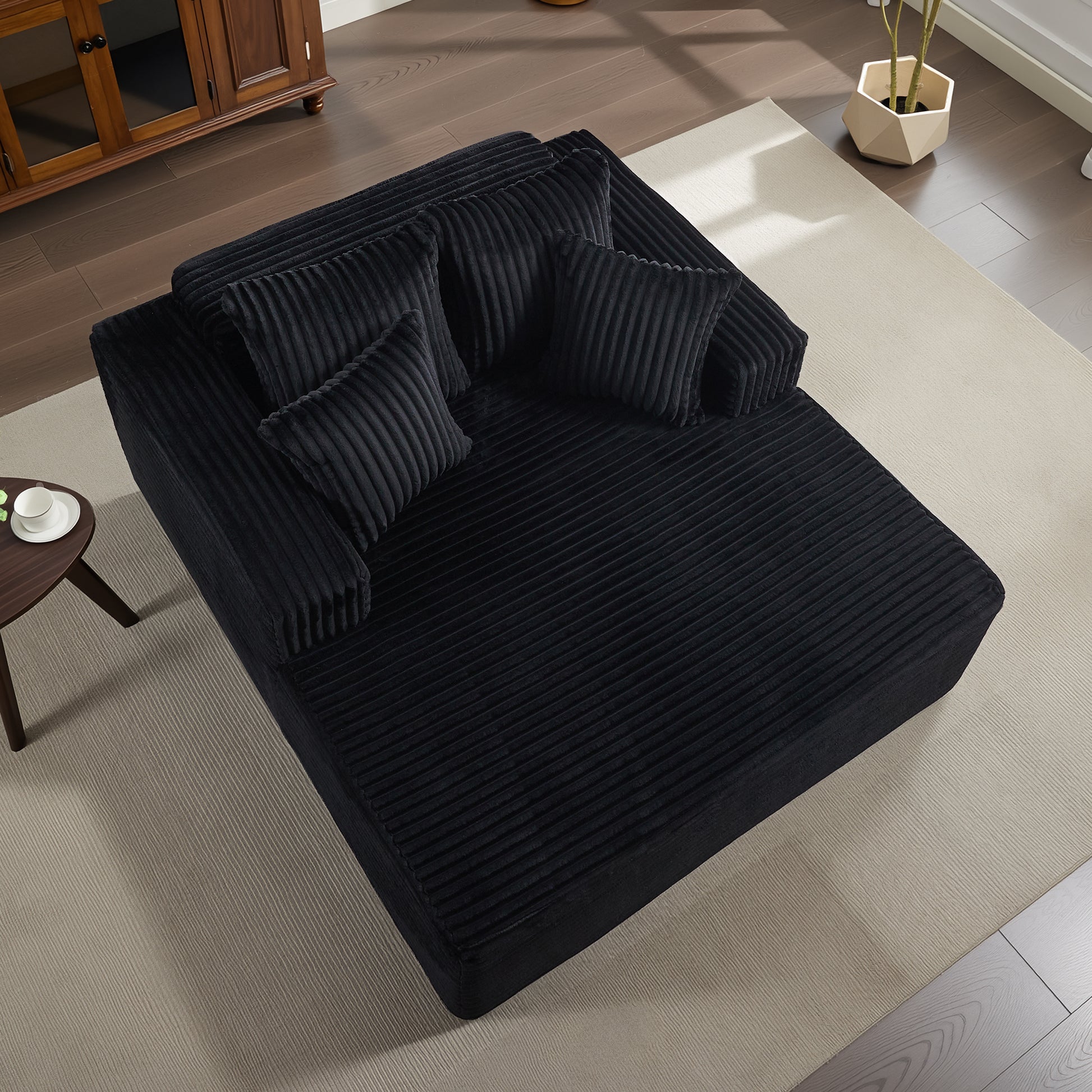 Garvee Boneless Couch 61'' Oversized Corduroy Chaise Lounge Chair, Deep Seat Cloud Sleeper Sofa Bed with 4 Fluffy Pillows & Armrests, No Assembly, for Living Room, Bedroom, Office, Black