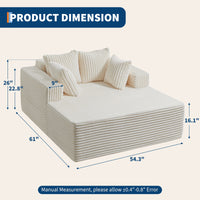 Garvee Oversized 61'' Corduroy Chaise Lounge Chair, Boneless Couch Cloud Sleeper Sofa Bed with High-Density Foam, 4 Plush Pillows & Armrests, No Assembly, for Living Room, Bedroom, Beige