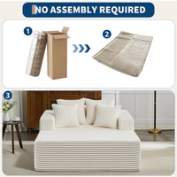 Garvee Oversized 61'' Corduroy Chaise Lounge Chair, Boneless Couch Cloud Sleeper Sofa Bed with High-Density Foam, 4 Plush Pillows & Armrests, No Assembly, for Living Room, Bedroom, Beige