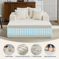 Garvee Oversized 61'' Corduroy Chaise Lounge Chair, Boneless Couch Cloud Sleeper Sofa Bed with High-Density Foam, 4 Plush Pillows & Armrests, No Assembly, for Living Room, Bedroom, Beige