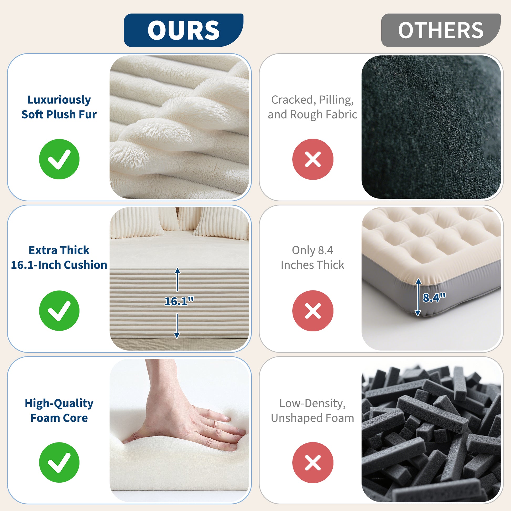 Garvee Oversized 61'' Corduroy Chaise Lounge Chair, Boneless Couch Cloud Sleeper Sofa Bed with High-Density Foam, 4 Plush Pillows & Armrests, No Assembly, for Living Room, Bedroom, Beige