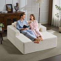Garvee Oversized 61'' Corduroy Chaise Lounge Chair, Boneless Couch Cloud Sleeper Sofa Bed with High-Density Foam, 4 Plush Pillows & Armrests, No Assembly, for Living Room, Bedroom, Beige