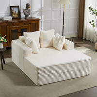 Garvee Oversized 61'' Corduroy Chaise Lounge Chair, Boneless Couch Cloud Sleeper Sofa Bed with High-Density Foam, 4 Plush Pillows & Armrests, No Assembly, for Living Room, Bedroom, Beige