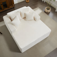 Garvee Oversized 61'' Corduroy Chaise Lounge Chair, Boneless Couch Cloud Sleeper Sofa Bed with High-Density Foam, 4 Plush Pillows & Armrests, No Assembly, for Living Room, Bedroom, Beige