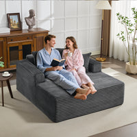 Garvee Boneless Couch 61'' Oversized Corduroy Chaise Lounge Chair, Deep Seat Cloud Sleeper Sofa Bed with 4 Fluffy Pillows & Armrests, No Assembly, for Living Room, Bedroom, Office, Grey