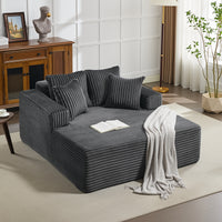 Garvee Boneless Couch 61'' Oversized Corduroy Chaise Lounge Chair, Deep Seat Cloud Sleeper Sofa Bed with 4 Fluffy Pillows & Armrests, No Assembly, for Living Room, Bedroom, Office, Grey
