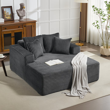 Garvee Boneless Couch 61'' Oversized Corduroy Chaise Lounge Chair, Deep Seat Cloud Sleeper Sofa Bed with 4 Fluffy Pillows & Armrests, No Assembly, for Living Room, Bedroom, Office, Grey