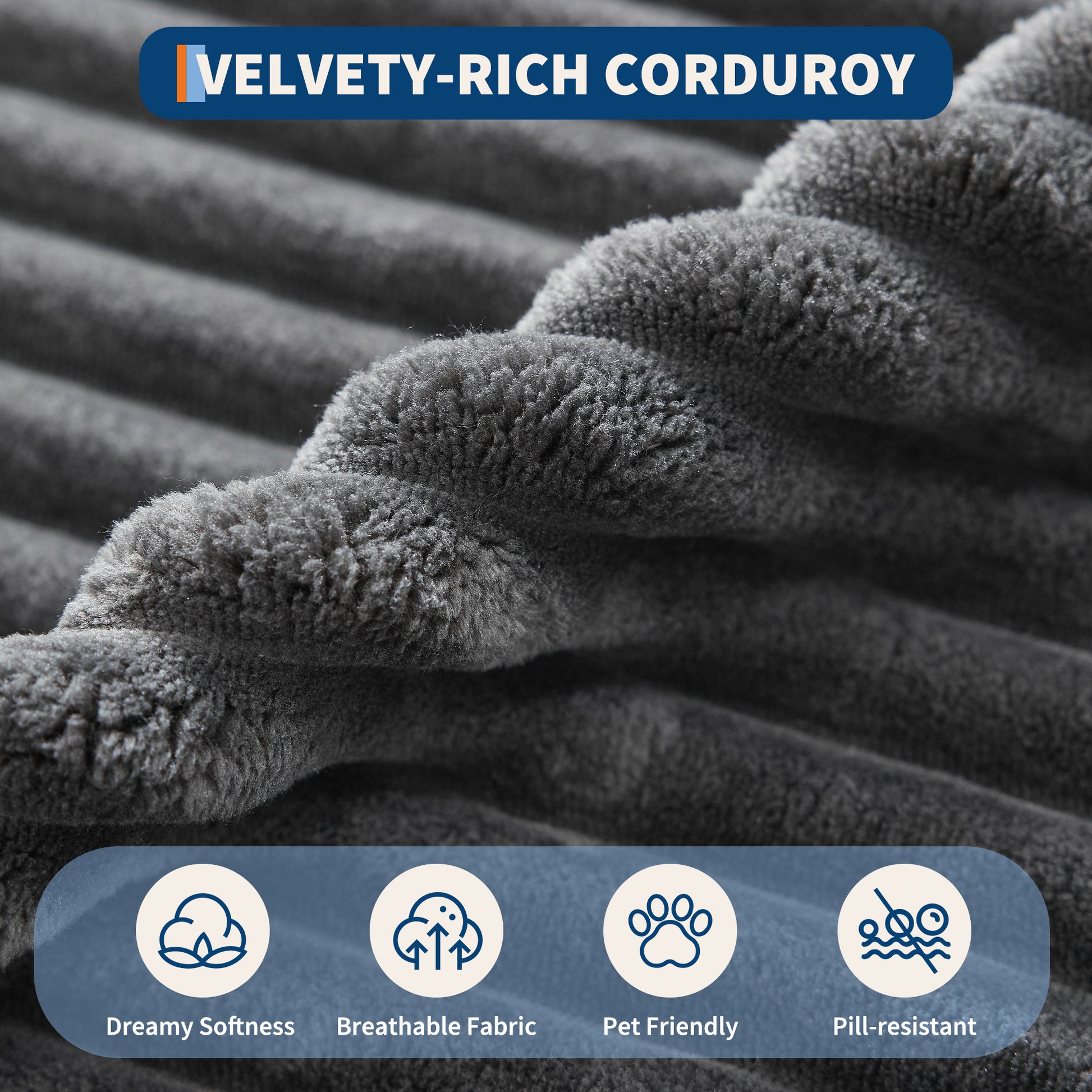 Garvee Boneless Couch 61'' Oversized Corduroy Chaise Lounge Chair, Deep Seat Cloud Sleeper Sofa Bed with 4 Fluffy Pillows & Armrests, No Assembly, for Living Room, Bedroom, Office, Grey