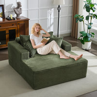 Garvee Boneless Couch 61'' Oversized Corduroy Chaise Lounge Chair, Deep Seat Cloud Sleeper Sofa Bed with 4 Fluffy Pillows & Armrests, No Assembly, for Living Room, Bedroom, Office, Green