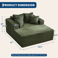 Garvee Boneless Couch 61'' Oversized Corduroy Chaise Lounge Chair, Deep Seat Cloud Sleeper Sofa Bed with 4 Fluffy Pillows & Armrests, No Assembly, for Living Room, Bedroom, Office, Green