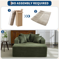 Garvee Boneless Couch 61'' Oversized Corduroy Chaise Lounge Chair, Deep Seat Cloud Sleeper Sofa Bed with 4 Fluffy Pillows & Armrests, No Assembly, for Living Room, Bedroom, Office, Green