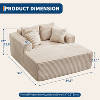 Garvee Boneless Couch 61'' Oversized Corduroy Chaise Lounge Chair, Deep Seat Cloud Sleeper Sofa Bed with 4 Fluffy Pillows & Armrests, No Assembly, for Living Room, Bedroom, Office, Camel