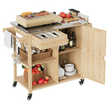 Garvee Portable Sturdy Wood Outdoor Grill Cart Kitchen Island – Stainless Steel Top, Wheels, Drawer, Spice Rack, Open Shelves – Rolling BBQ Prep Table for Patio, Backyard, Garden – Color: Sturdy Wood