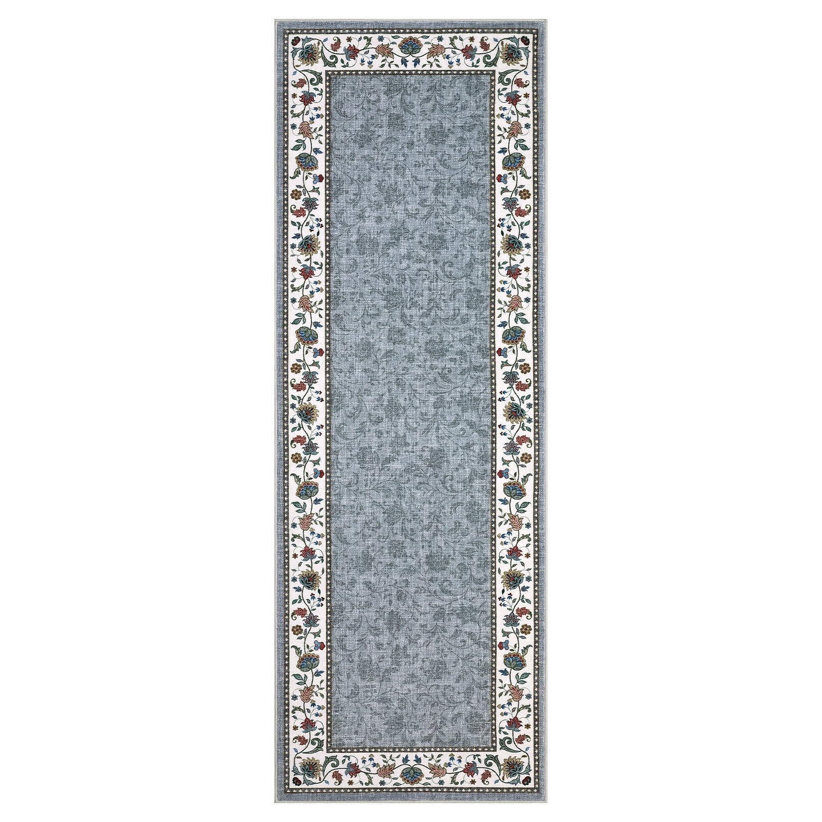 Garvee 2x6 Floral Kitchen Runner Rug Washable Non Slip Soft Grey for Hallway Bathroom Entryway