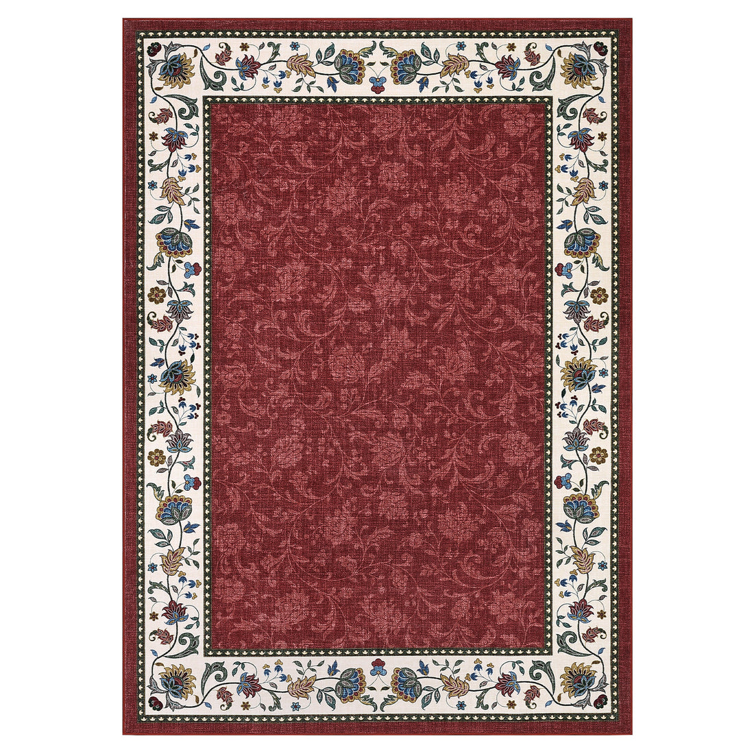 Garvee Floral Rugs 9x12 Washable Non Slip Area Rug for Living Room Bedroom Nursery, Red, Vintage Geometric Bordered Low Pile Carpet