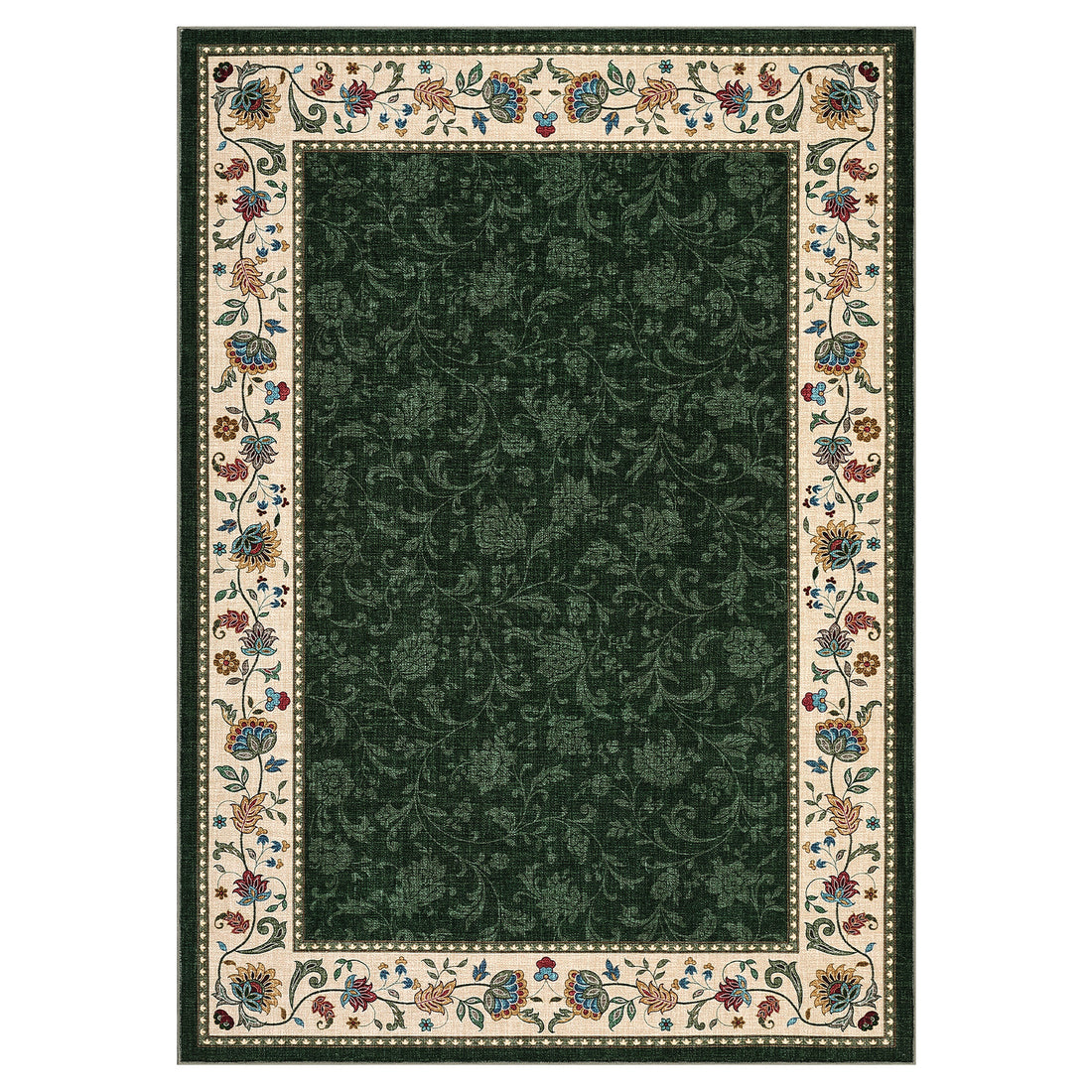 Garvee Extra Large Area Rug 10x13 Floral Border Non Slip, Washable Stain-Resistant Polyester, Soft Low Pile, Non Shedding, Green for Office Hotel