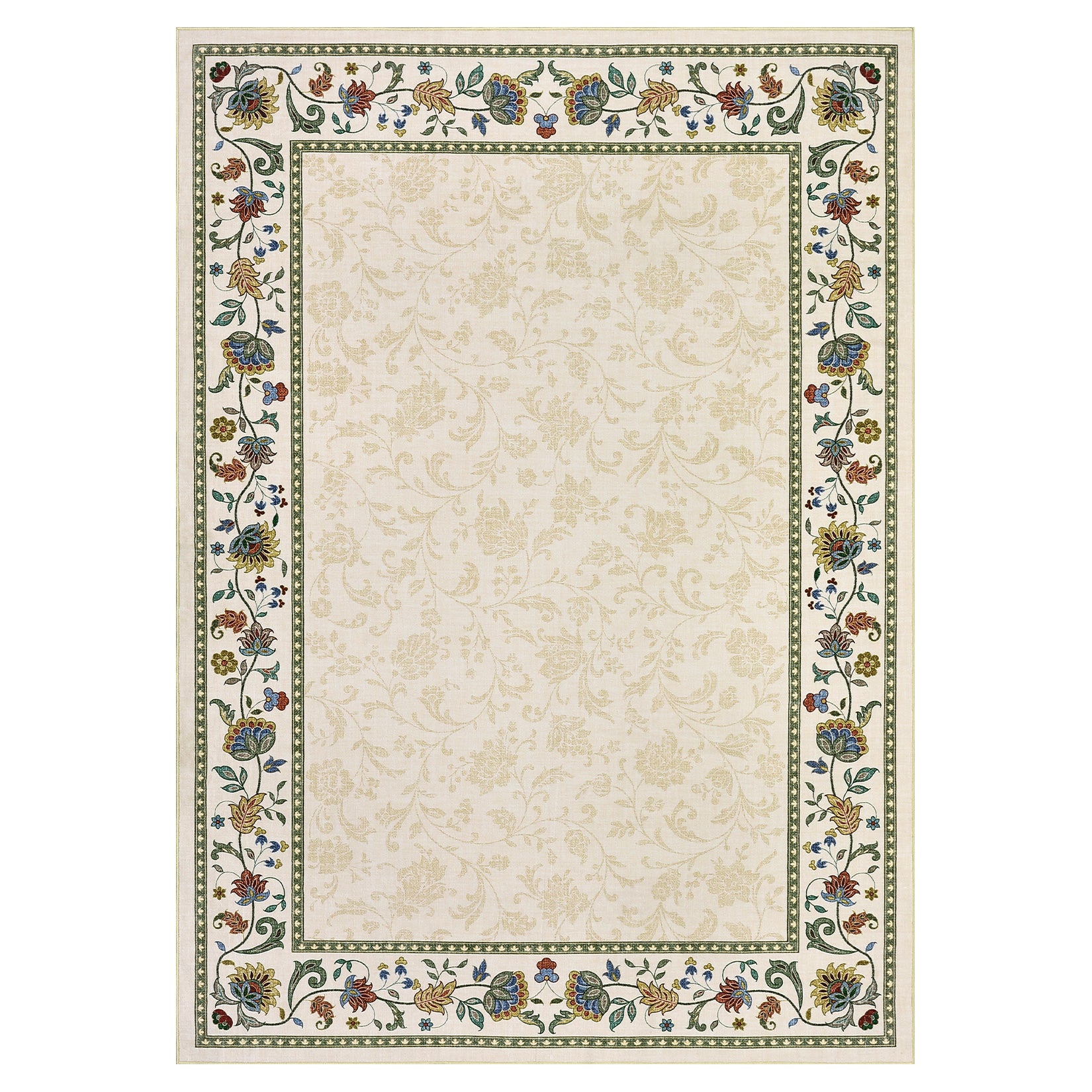 Garvee Floral Washable 9x12 Rug for Living Room Bedroom, Vintage Beige, Soft Large Floor Carpet with Geometric Border