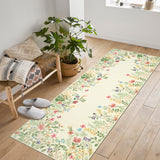 Garvee 2x6 Runner Rug for Hallways, Beige Floral Bathroom Rugs Non Slip Washable Kitchen Runner, Low Pile Soft Botanical Runner for Girls Bedroom Laundry Room Bedside - Beige