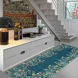 Garvee 2x6 Runner Rug for Hallways, Blue Floral Bathroom Rugs Non Slip Washable Kitchen Runner, Low Pile Soft Botanical Runner for Girls Bedroom Laundry Room Bedside - Blue