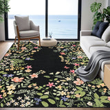 Garvee Washable 5x7 Rug, Black Botanical Area Rugs for Living Room, Non-Slip Soft Rug for Bedroom, Vintage Low Pile Dining Room Floral Rug Carpet for Bedside Mud Room - Black