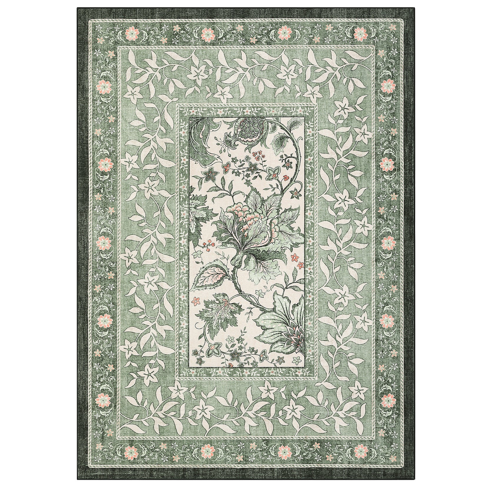 Garvee Provence 5x7 Area Rugs Botanical Grove Sage Green Vintage Cotta