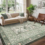 Garvee Provence 5x7 Area Rugs Botanical Grove Sage Green Vintage Cottagecore Non-Slip Washable Rug for Living Room Bedroom Nursery Kitchen Low-Pile Retro Carpet - Sage Grove