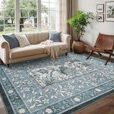 Garvee Provence 5x7 Area Rug Botanical Grove Vintage Cottagecore Non-Slip Washable Rug Retro Blue for Bedroom Living Room Nursery Kitchen - Mist Blue
