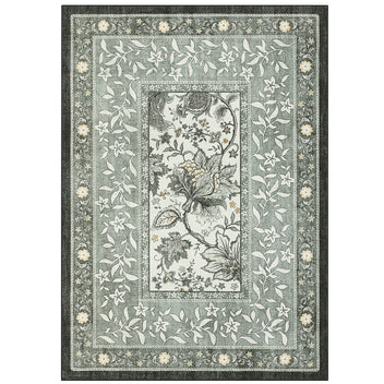 Garvee Provence 9x12 Area Rug Botanical Grove Washable Low-Pile Vintage Carpet Gray for Living Room Bedroom Dining Nursery
