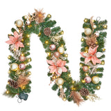 Garvee 6ft Pre-Lit Christmas Garland with 20 LED Lights, Greenery Xmas Garland with Red, Gold & Silver Ball Ornaments, Flowers, Ribbons, Battery Operated, for Indoor Outdoor, Mantel, Fireplace