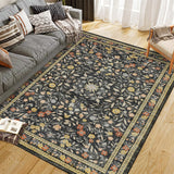 Garvee Floral Area Rugs Washable Non Slip Ultra Thin Boho Flower Indoor Floor Carpet Black 10x13Ft for Living Room Girls Room Nursery Playroom - Black