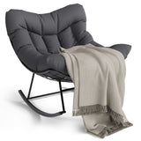 Garvee Papasan Rocking Chair, Oversized Rocking Lounge Chair with Sturdy Metal Frame, Ergonomic Patio Rattan Egg Rocker for Balcony Backyard Porch Bedroom, Dark Grey - Dark Gray