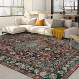 Garvee Red-Brown 8x10 Washable Area Rugs for Living Room,Boho Rug for Bedroom,Dining Room Carpet for Under Table, Distressed Non Slip Low Pile Carpet for Indoor Home Office Nursery - Red-Brown