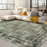 Garvee Green 8x10 Washable Area Rugs for Living Room,Boho Rug for Bedroom,Dining Room Carpet for Under Table, Distressed Non Slip Low Pile Carpet for Indoor Home Office Nursery - Green
