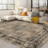 Garvee Camel 9x12 Washable Area Rugs for Living Room,Boho Rug for Bedroom,Dining Room Carpet for Under Table, Distressed Non Slip Low Pile Carpet for Indoor Home Office Nursery - Camel