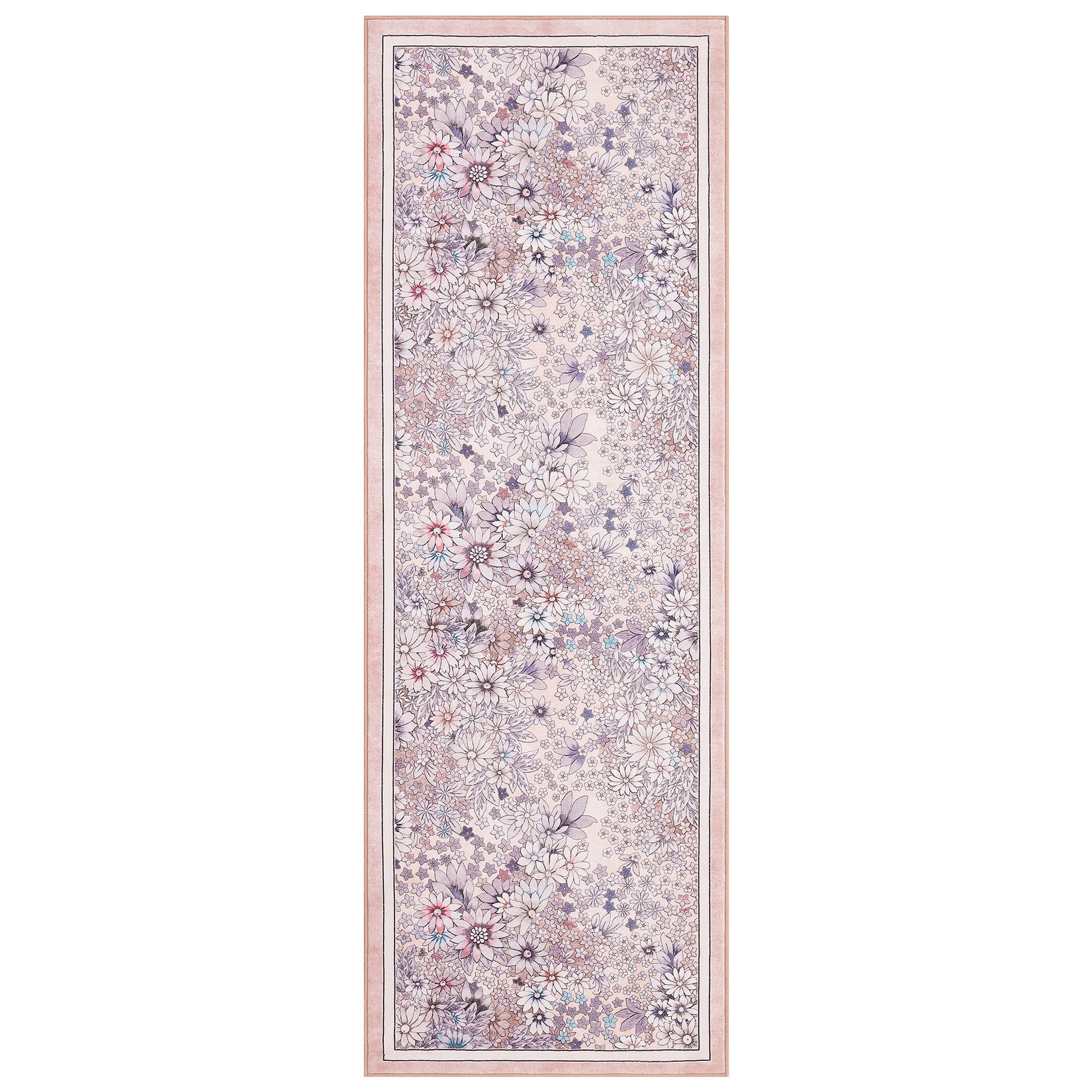 Garvee 2'x6' Runner Rug Non Slip Washable Soft Floral Carpet for Hallways Kitchen Light Pink