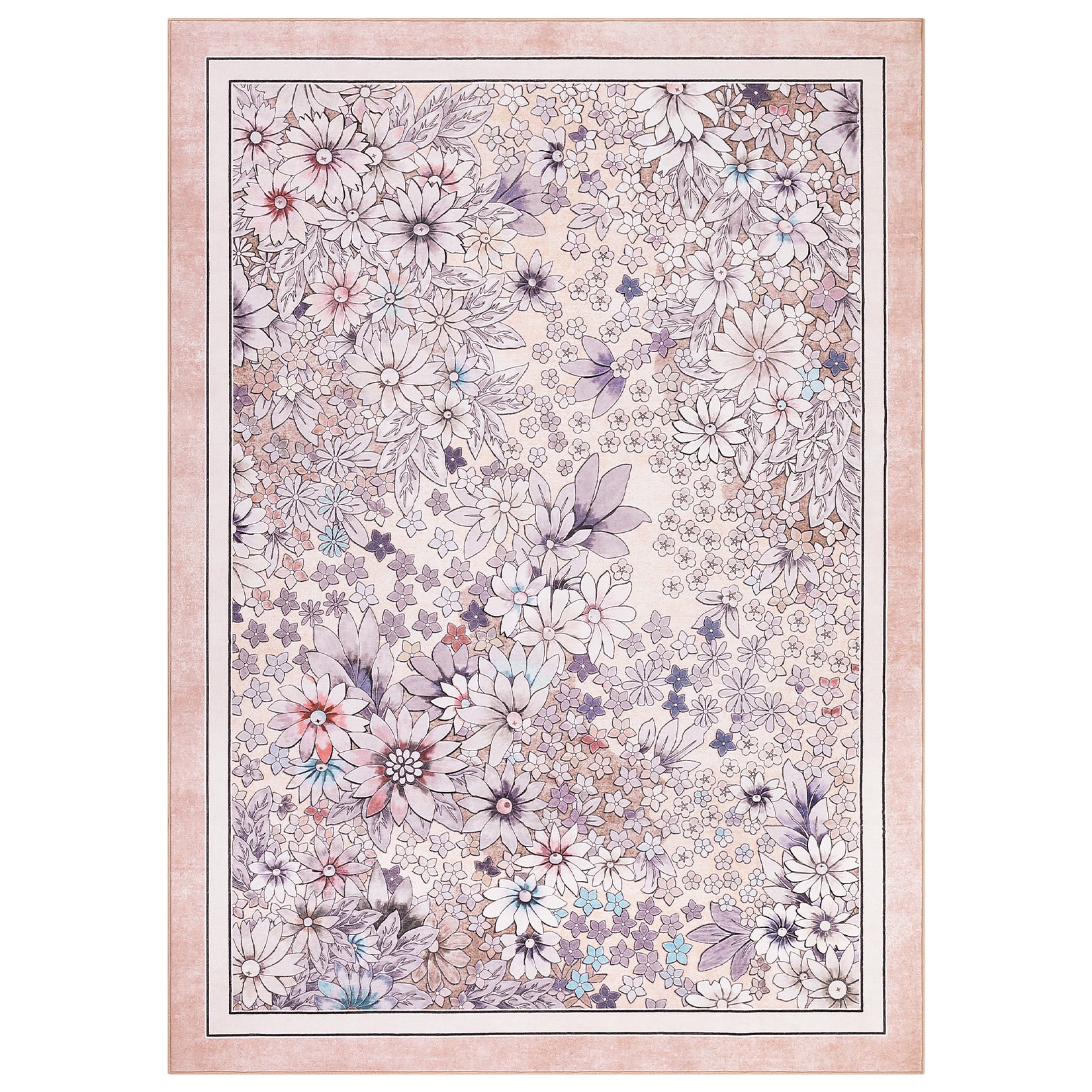 Garvee 8x10 Area Rugs Washable Boho Floral Vintage Low Pile Non Slip Carpet for Living Room Bedroom Light Pink