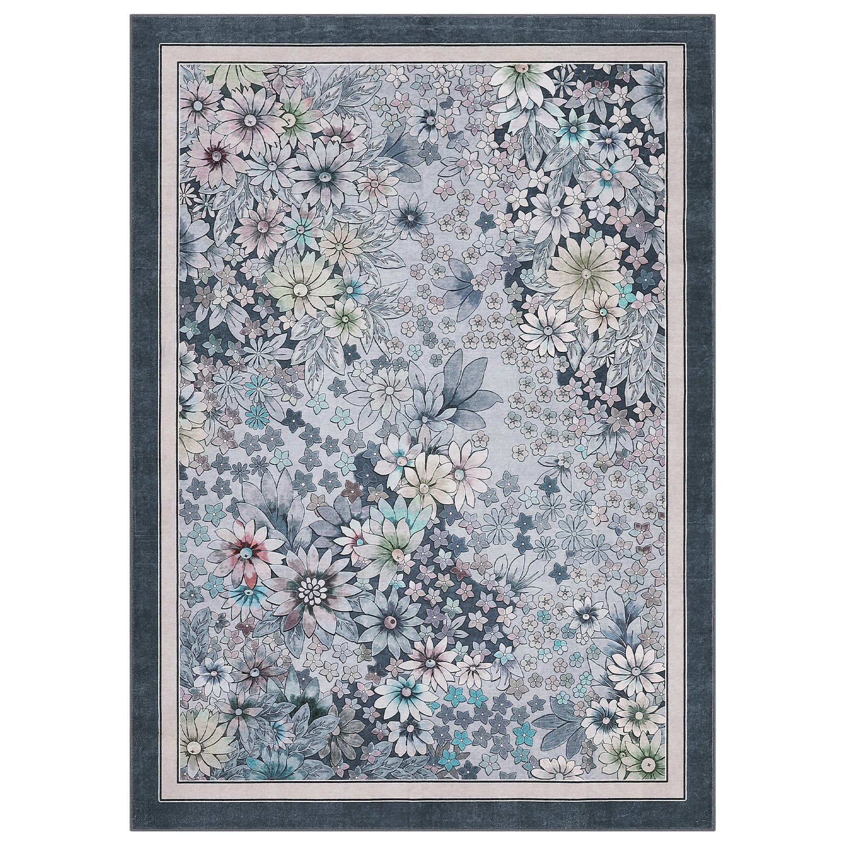 Garvee Washable 9x12 Area Rug Non-Slip Boho Floral Vintage Low Pile Faux Wool Durable Soft for Living Room Bedroom Kids Playroom