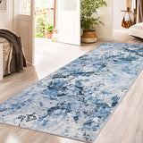 Garvee Floral Area Rug Non-Slip Low-Pile Washable Soft Lightweight Rubber Backing Foldable Living Room Kitchen - Blue