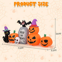 Garvee Inflatables Outdoor Decorations Scary Pumpkin with Witch Cat, Bat & Tombstone, Blow Up Inflatable with Built-in LEDs for Outdoor Yard Garden Lawn Indoor Halloween Party Decor