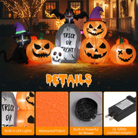 Garvee Inflatables Outdoor Decorations Scary Pumpkin with Witch Cat, Bat & Tombstone, Blow Up Inflatable with Built-in LEDs for Outdoor Yard Garden Lawn Indoor Halloween Party Decor