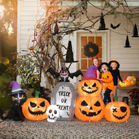 Garvee Inflatables Outdoor Decorations Scary Pumpkin with Witch Cat, Bat & Tombstone, Blow Up Inflatable with Built-in LEDs for Outdoor Yard Garden Lawn Indoor Halloween Party Decor