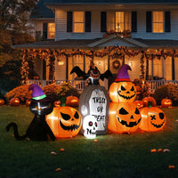 Garvee Inflatables Outdoor Decorations Scary Pumpkin with Witch Cat, Bat & Tombstone, Blow Up Inflatable with Built-in LEDs for Outdoor Yard Garden Lawn Indoor Halloween Party Decor