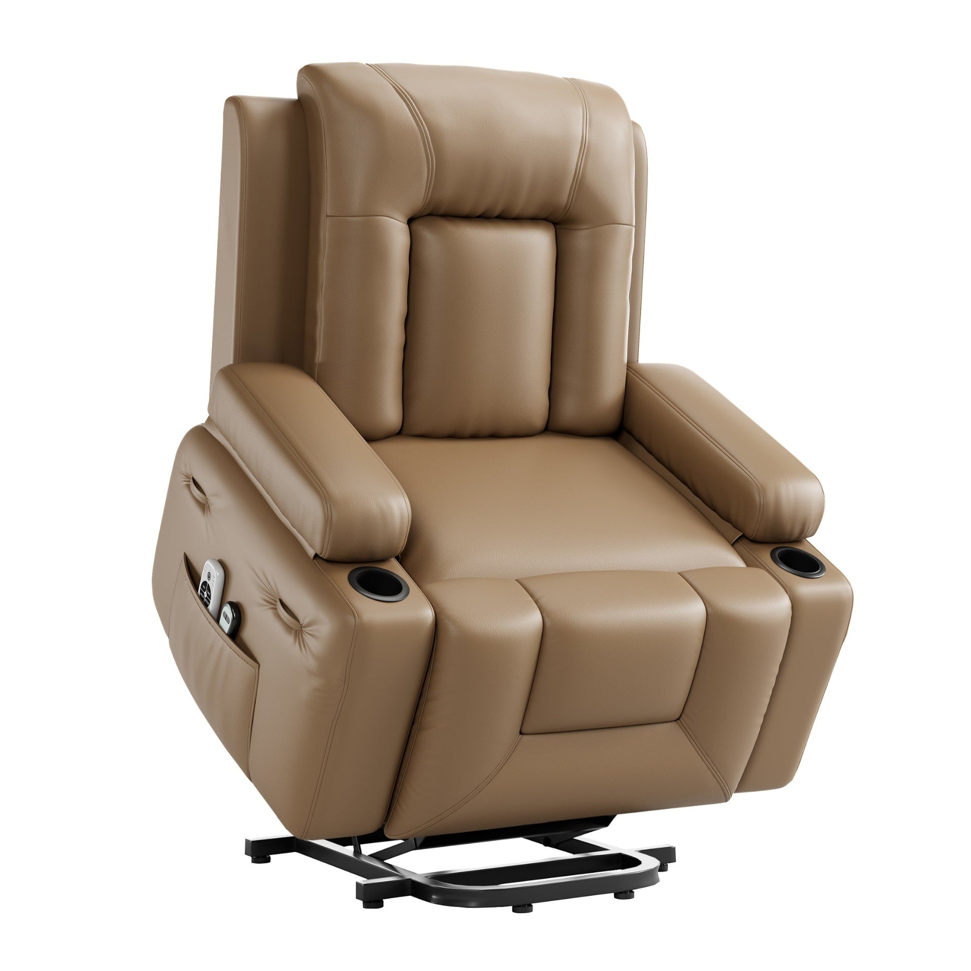 Garvee Leather Power Lift Recliner Chair with Heat & Massage, 8-Point Vibration, Remote Control & Cup Holders, Electric Lift Chair Designed for Mobility Aid Elderly Relaxation, Tan