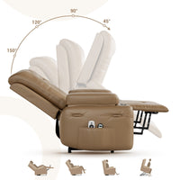 Garvee Leather Power Lift Recliner Chair with Heat & Massage, 8-Point Vibration, Remote Control & Cup Holders, Electric Lift Chair Designed for Mobility Aid Elderly Relaxation, Tan