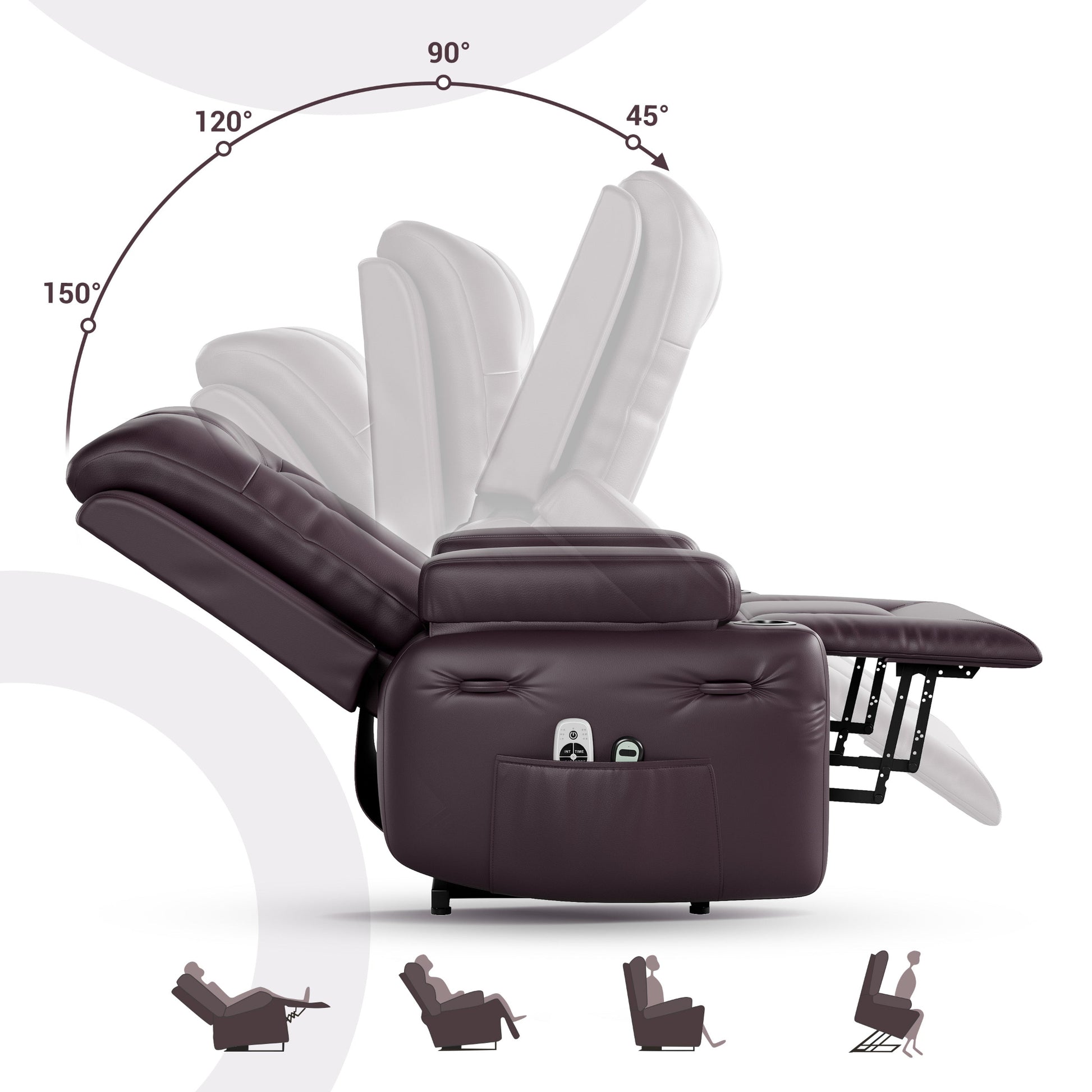 Garvee Power Lift Recliner Chair with Heat & Massage, Adjustable 3 Positions & Cup Holders, PU Leather Electric Lift Chair Designed for Mobility Aid Elderly Relaxation, Coffe