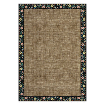 Garvee Bordered Brown 5x7 Washable Floral Area Rug- Non-Slip, Machine Washable - Faux Wool, Low Pile, Stain Resistant - Lightweight Foldable - Living Room, Bedroom