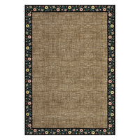 Garvee Bordered Brown 4x6 Floral Bordered Area Rug Machine Washable Non-Slip Stain Resistant 100% Polyester Lightweight Foldable Living Room Bedroom