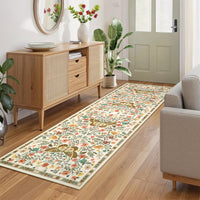 Garvee Butterfly Floral Runner Rug for Hallway 2x6 Farmhouse Carpet Runner, Stain-Resistant Thin Bedside Rug, Vintage Print Indoor Floor Carpet for Kitchen, Laundry Room, Bedroom, Beige