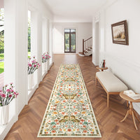 Garvee Butterfly Floral Runner Rug for Hallway 2x6 Farmhouse Carpet Runner, Stain-Resistant Thin Bedside Rug, Vintage Print Indoor Floor Carpet for Kitchen, Laundry Room, Bedroom, Beige