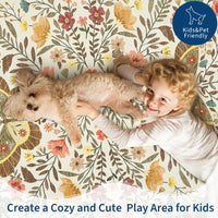 Garvee Large Rug for Bedroom 8x10 Farmhouse Floral Butterfly Living Room Carpet, Non-Slip Foldable Indoor Floor Mats, Machine Washable Low Pile Accent Rug for Dining Room, Kitchen, Office, Beige